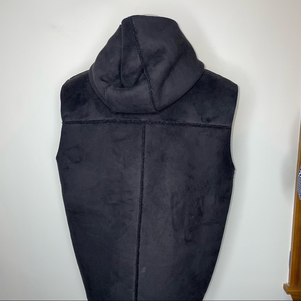 Ralph Lauren Vest Women's L Faux Suede Fleece Lined Hooded Black - Picture 8 of 10